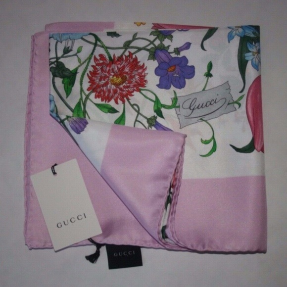 Gucci Floral Pink Silk Shawl Scraf Pashmina